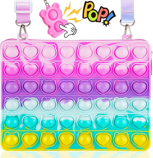 Purse Push Pop Fidget Sensory Toy Bear Bubble Keychain Silicone Zipper Handbag