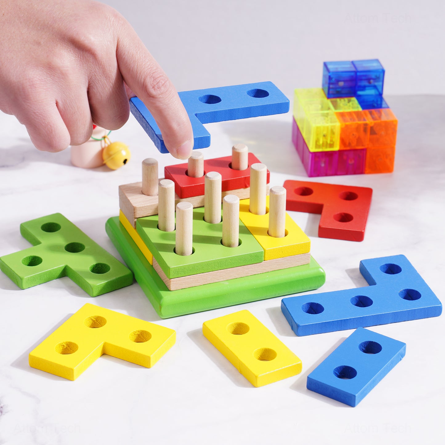 Wooden Sorting & Stacking Puzzle Toy for Kids 3+ Years Pegboard 3D STEM