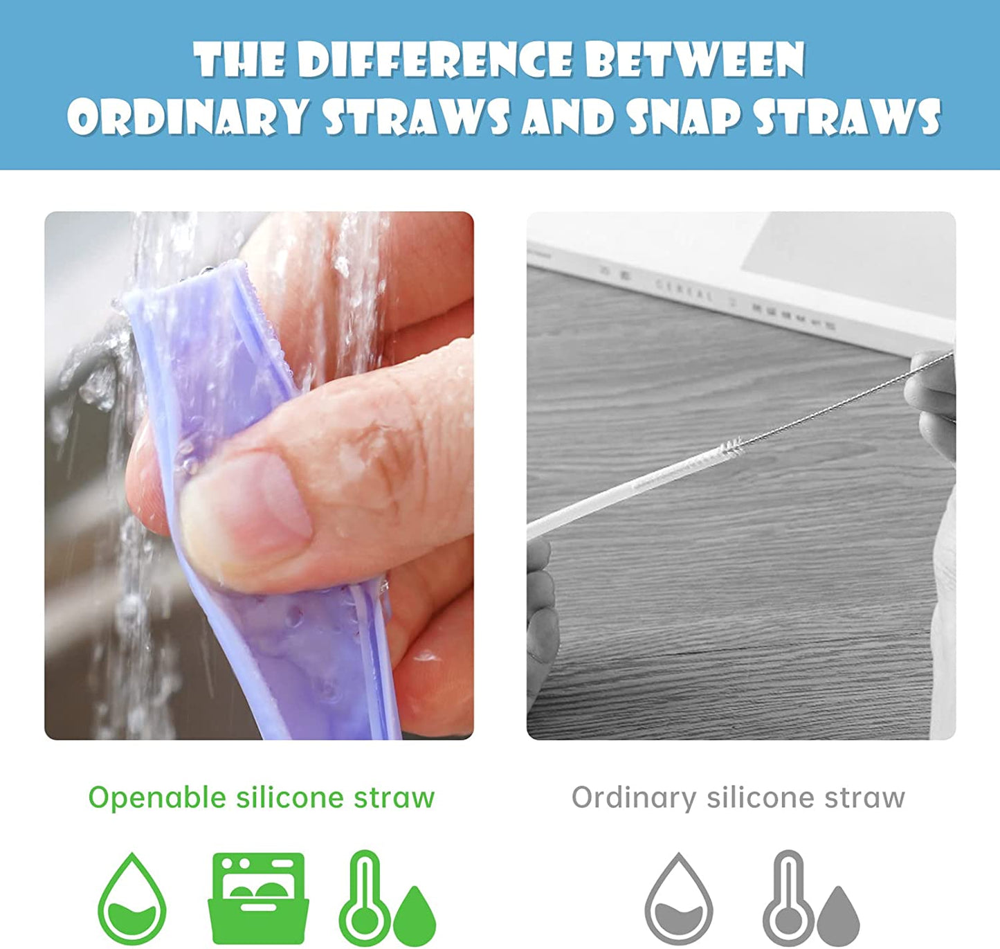 Reusable Silicone Straw 10PCS Openable Design Easy Clean Food Grade Snap Straw