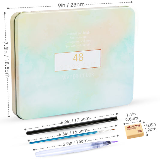 48 Color Watercolor Paint Set with 12 Metallic Color Portable Watercolor Palette
