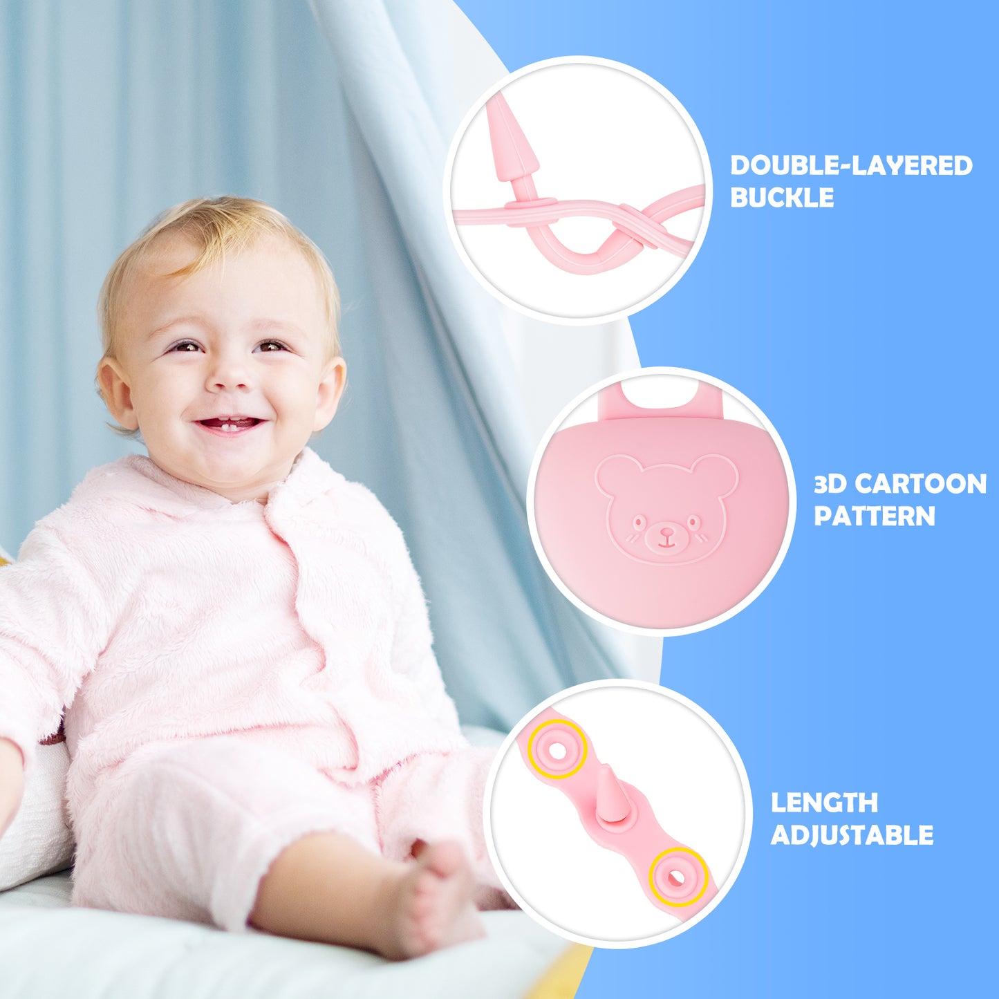 4-Pack Silicone Baby Pacifier Clip Holder Stretchable Toy Safety Straps, Unive