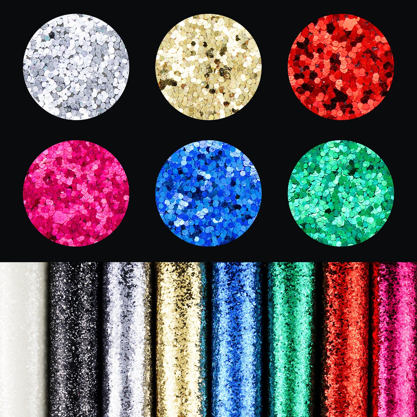 PU Glitter Leather 8-Color Coarse 1.2mm Thick Sheets with Hexagon Flakes for Mak