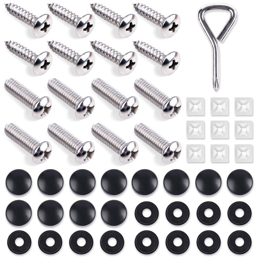 Stainless Steel License Plate Screws Fastener Kit, Anti-Rust Screws Self-Tappi