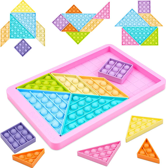 Puzzle Pop Bubble Fidget Sensory Toy Silicone 3D Geometric Jigsaw Building Block