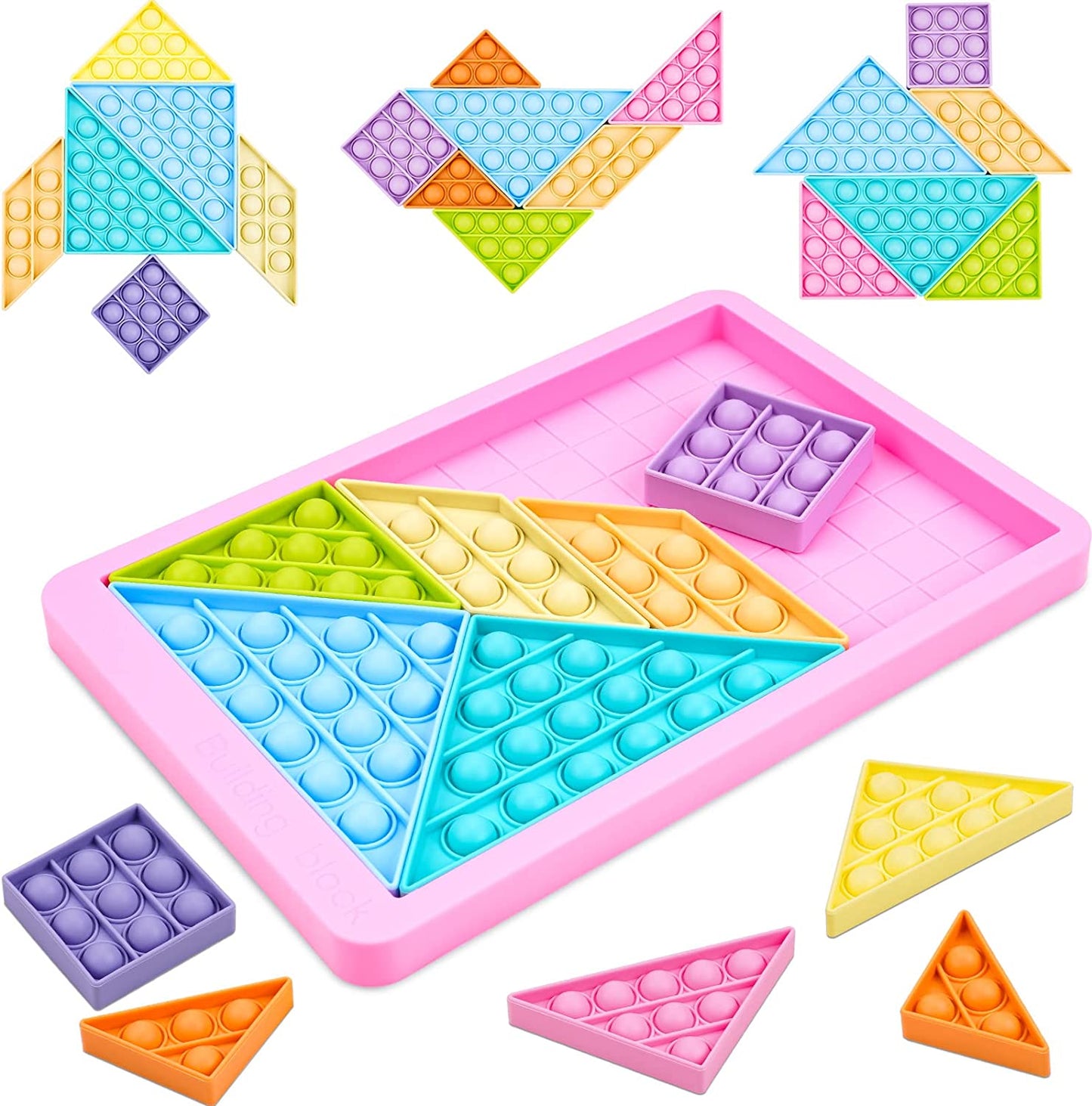 Puzzle Pop Bubble Fidget Sensory Toy Silicone 3D Geometric Jigsaw Building Block