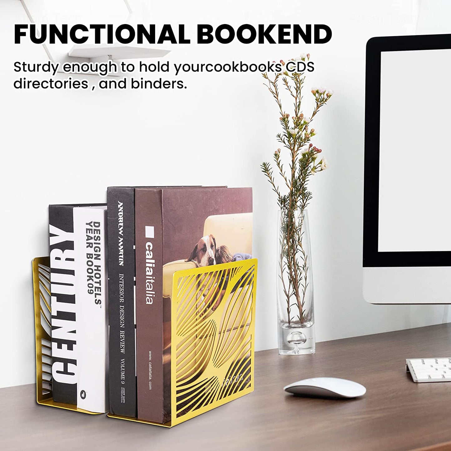 Bookends Decorative Book Ends Gold Bookends for Shelves Hold Books Heavy Duty