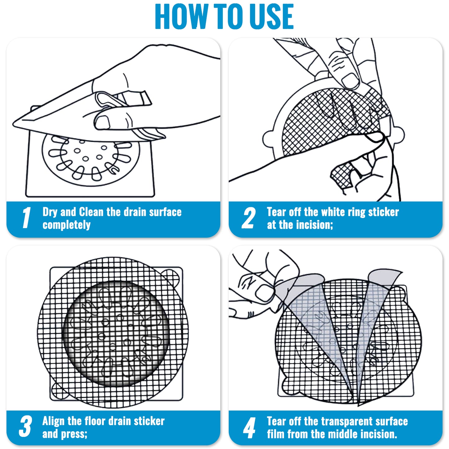 30-Pack Disposable Shower Drain Hair Catchers, Waterproof Strong Adhesive Mesh