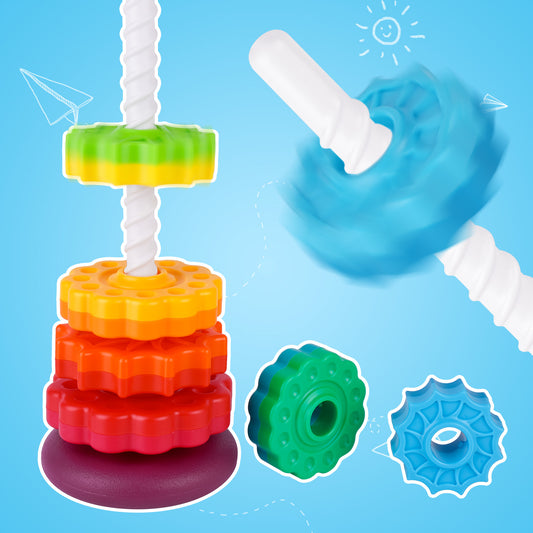 Spinning Stacking Toy for Kids Rainbow Tower Dual-Color Spinning Wheels BPA-Free