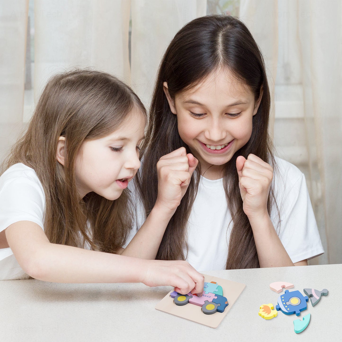 Wooden Jigsaw Puzzles for Kids, 5 Pack Vehicle Shapes Montessori Building