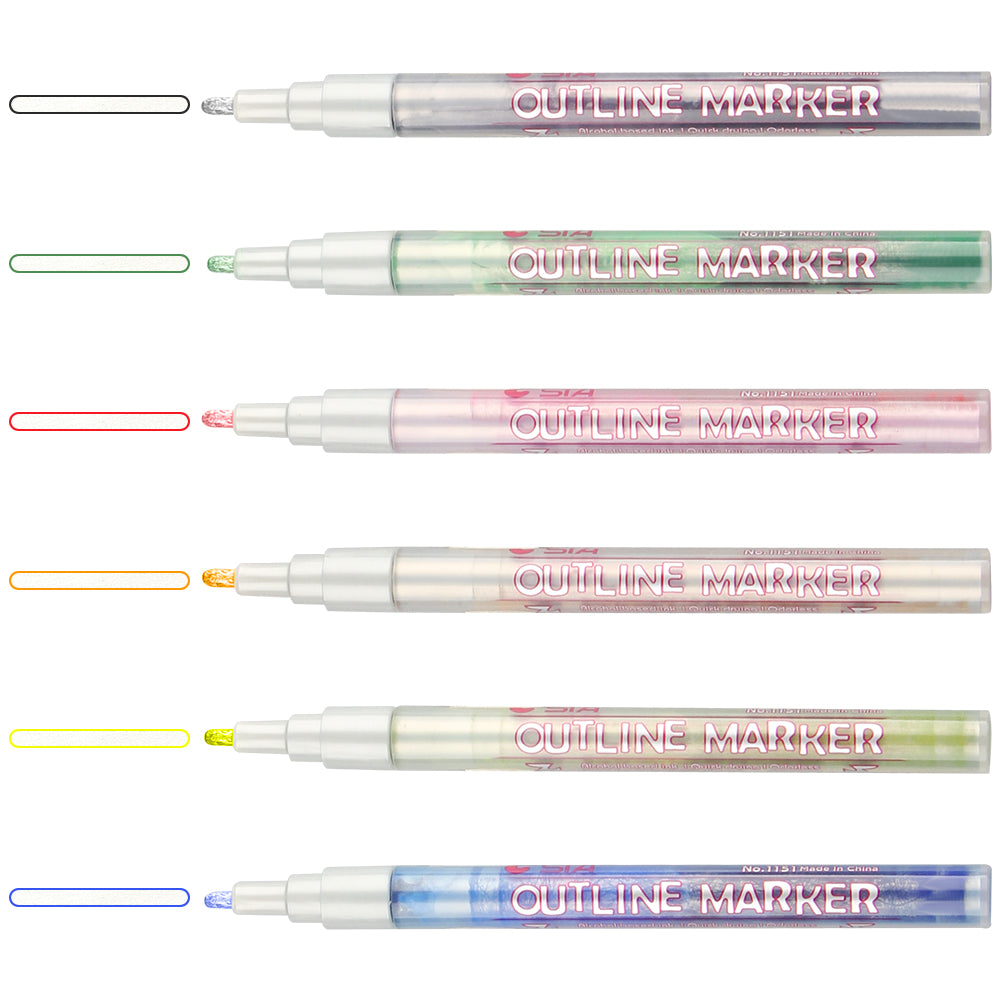 Super Squiggles Self-outline Markers Metallic Pens, 6 Colors 2mm Nylon Tip