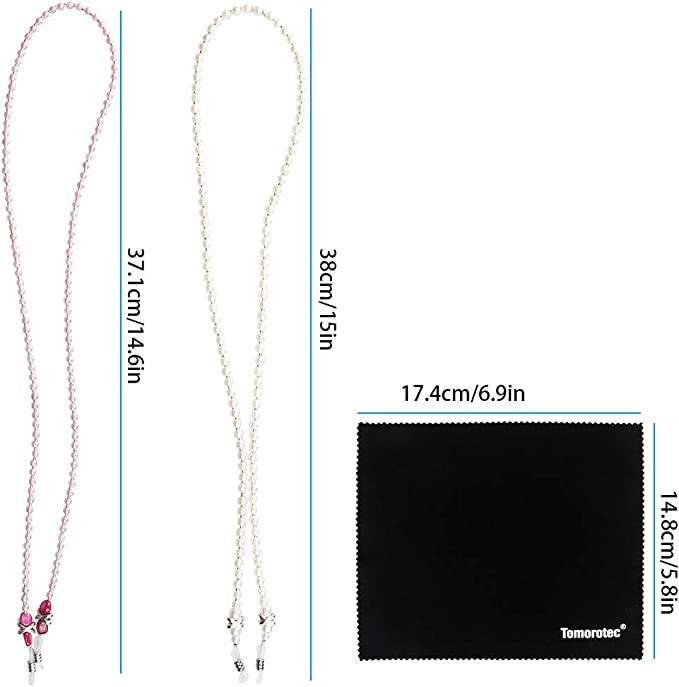 Pearl Eyeglasses Holder Strap Cords 2PCS Eyeglass Retainer Pink Beaded Strings