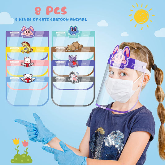 Cartoon Animal Safety Face Shields Kid 8PCS Unisex Reusable Covering Wrap-Around