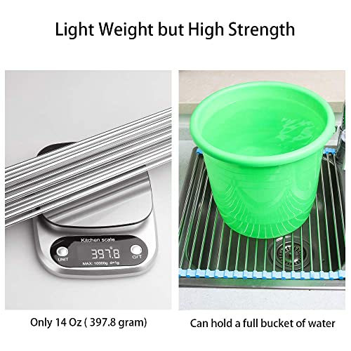 Rollable Dish Drying Rack 17x15 Roll Up Foldable Dish Racks Multipurpose (Blue)