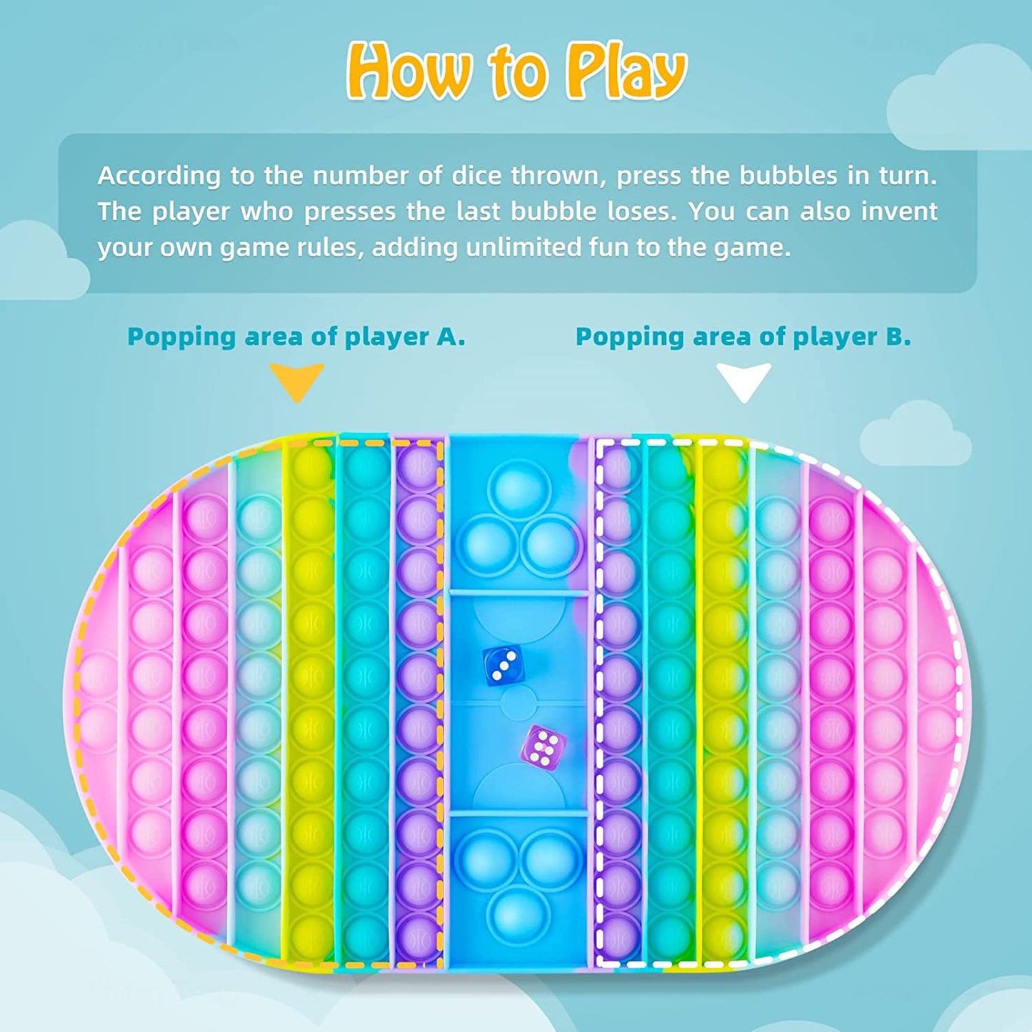 Silicone Oval Push Pop Bubble Game Pad 2 Game Dices Big Size Toy Board Sensory