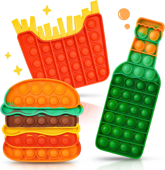 Silicone Pop Bubble Fidget Toy 3PCS Fast Food Shapes Sensory Toys Stress Reducer