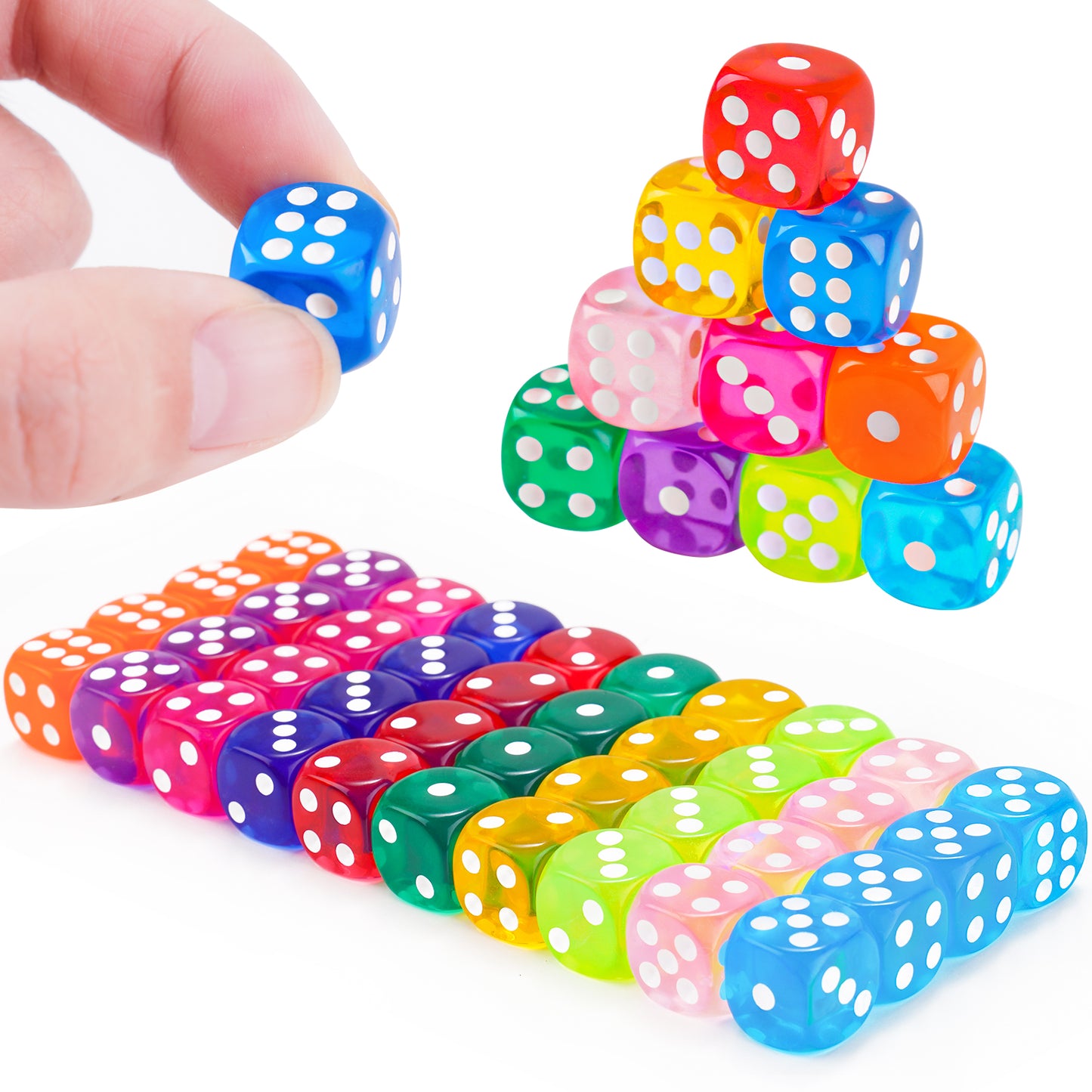 50PCS 14MM Game Dice Set, Solid 6-Sided Translucent Vintage Colors Rounded Cor
