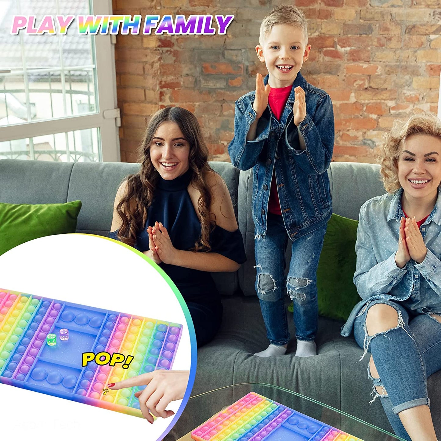 Glitter Silicone Push Pop Bubble Game Pad 2 Game Dices Big Size Gradient Rainbow