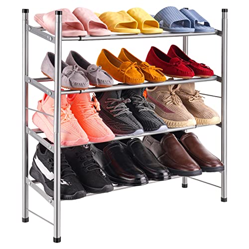 4-Tier Extendable Shoe Rack Lightweight Stretchable 12-24 Pairs Medium Metal O