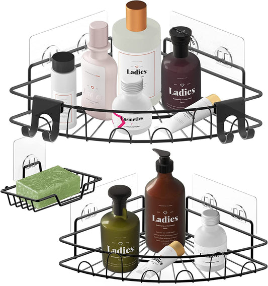 Adhesive Shower Corner Caddy Large+Small 3PCS Soap Holder Drill-Free Wall Mount