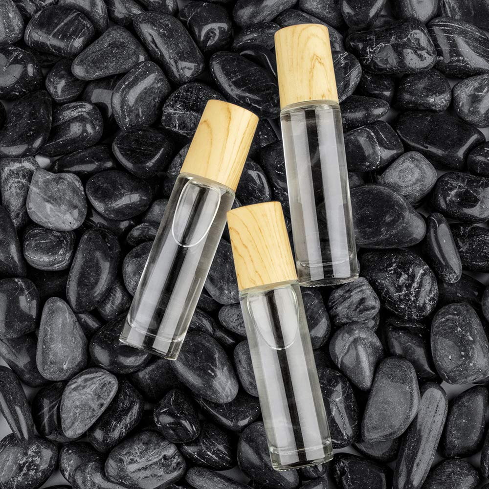 20-Pack 10mL Ultra Thick Clear Glass Essential Oil Roller Bottles w/Wood Grain P