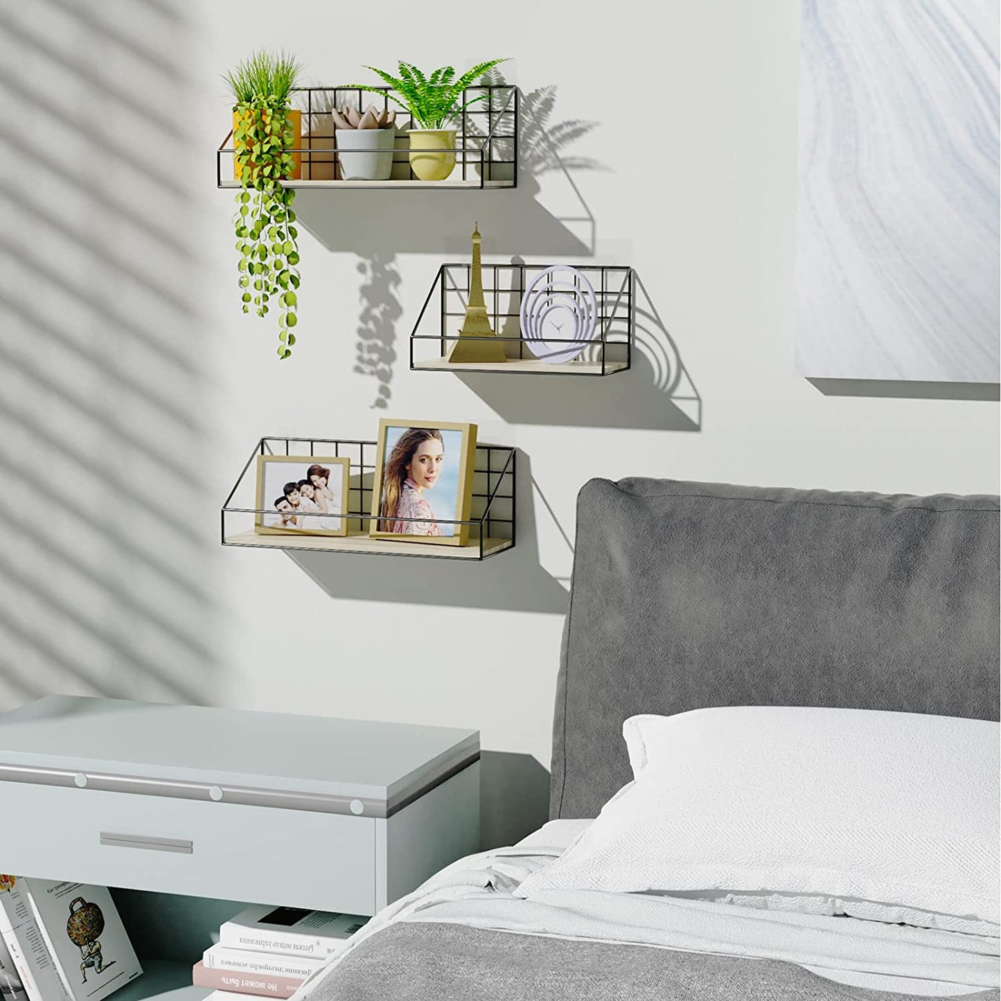 NiHome Wall Mount Shelf Rustic Wood Floating Shelves for Wall Set of 3 (Black)