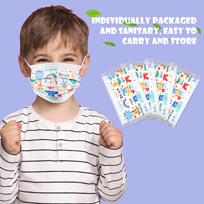 50PCS Kid Cartoon Individually Wrapped Disposable Bulk Pack Colorful Breathable