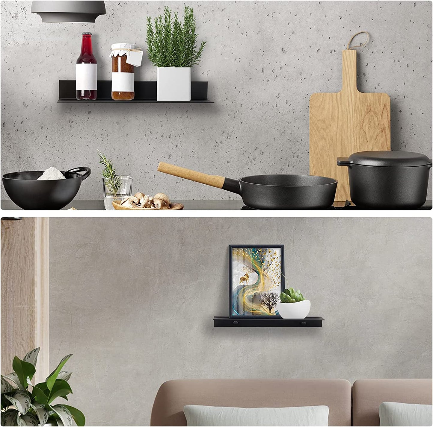 Aluminum Wall Mounted Home Floating Shelf Set 2PCS with Picture Ledge 11.7x4.6