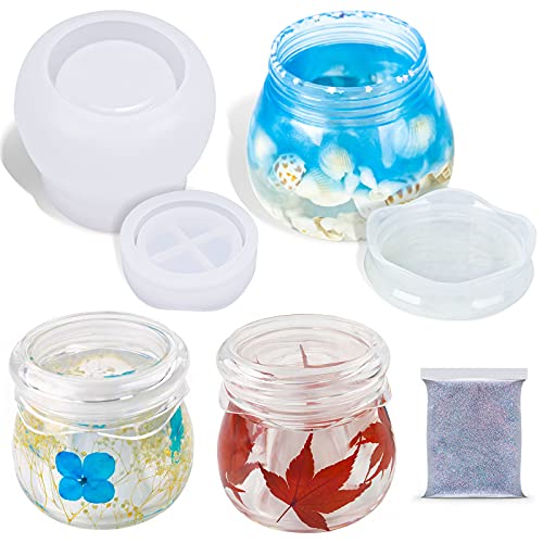 Epoxy Resin Jar with Screw-On Lid DIY Casting Silicone Mold Kit with Glitters