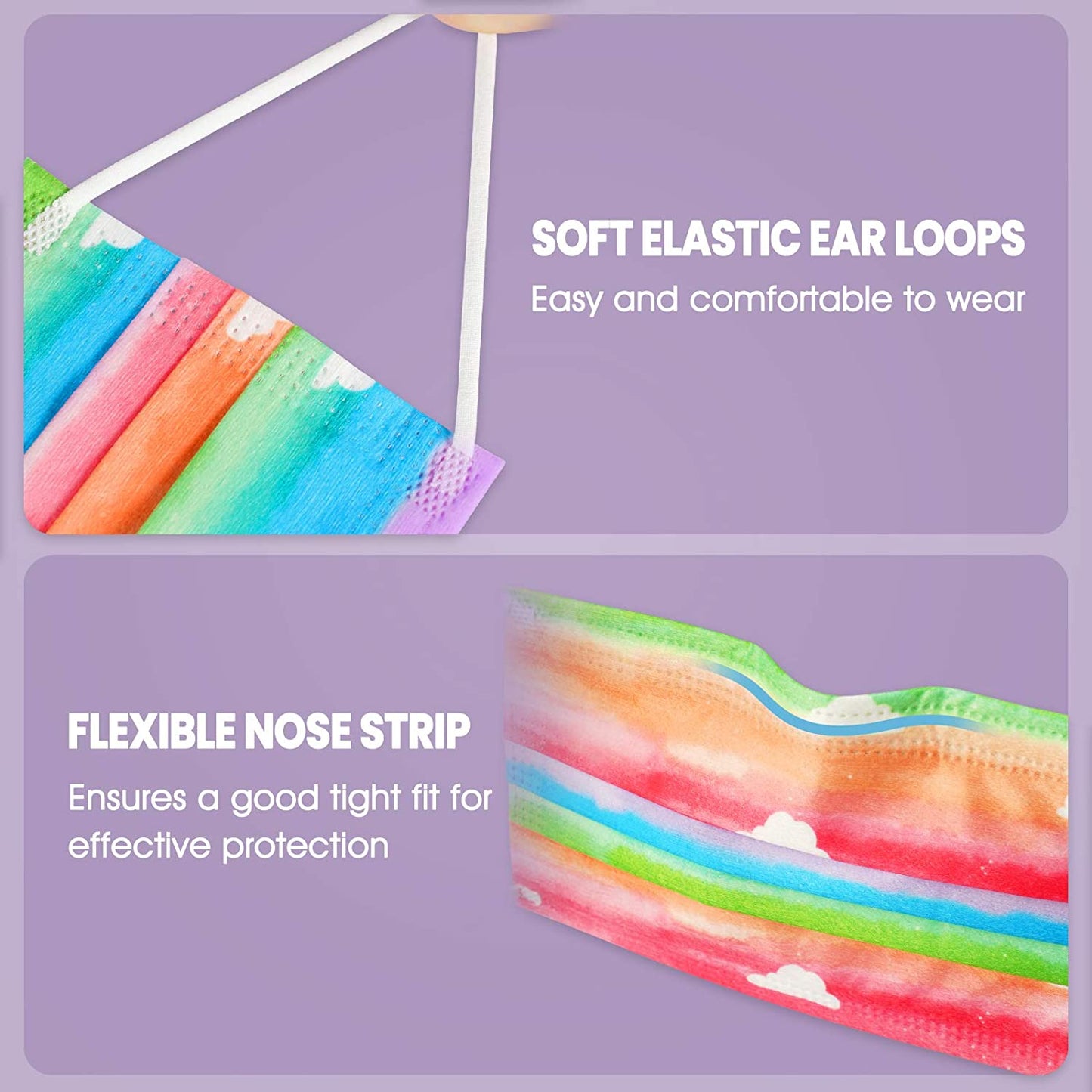 Kids' 60PCS Disposable Rainbow Watercolor Cloud Pattern Individually Wrapped