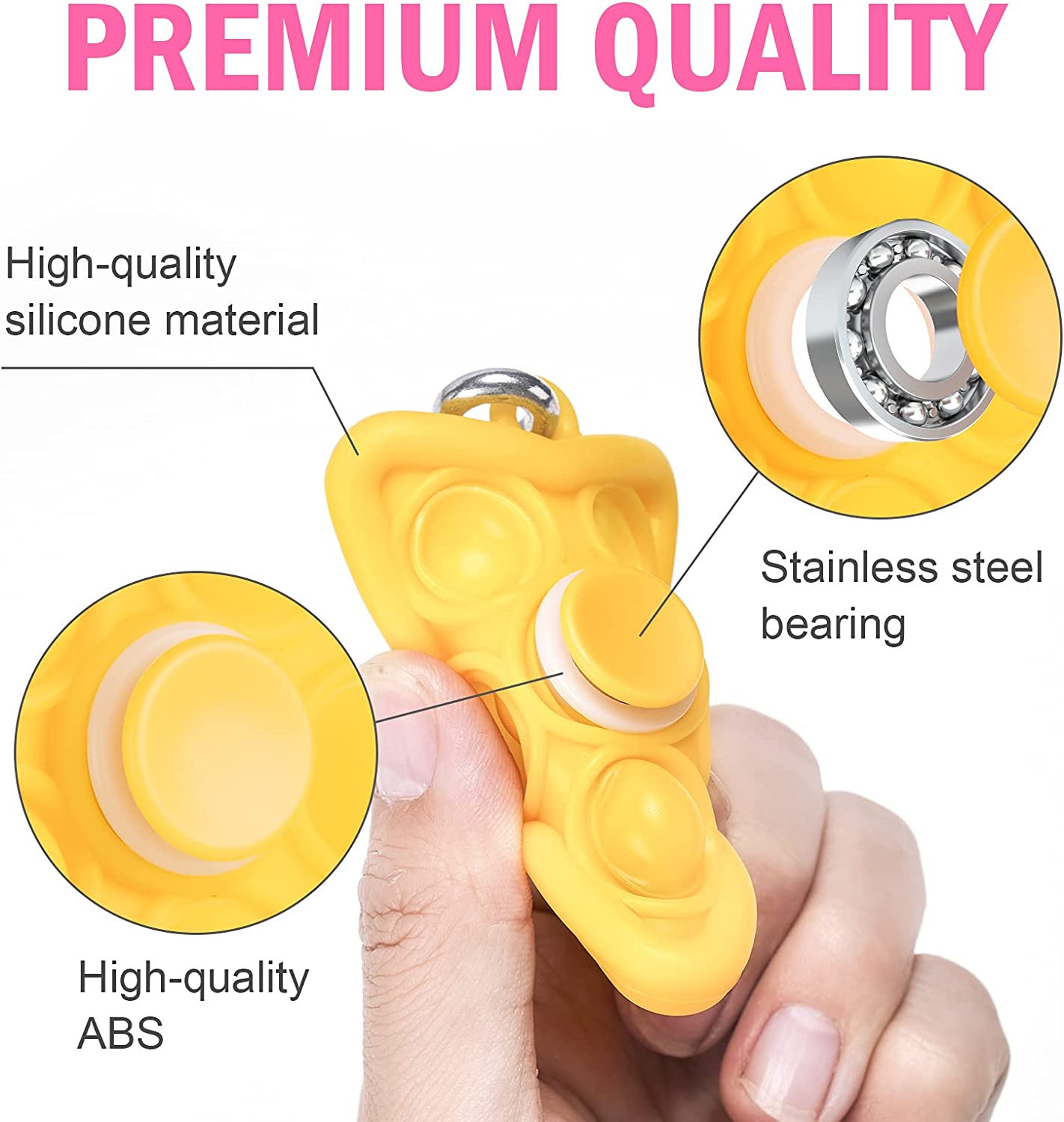 4-Pack 2-in-1 Mini Star Pop Fidget Spinner Keychain Set, Push Pop Bubble Fidge