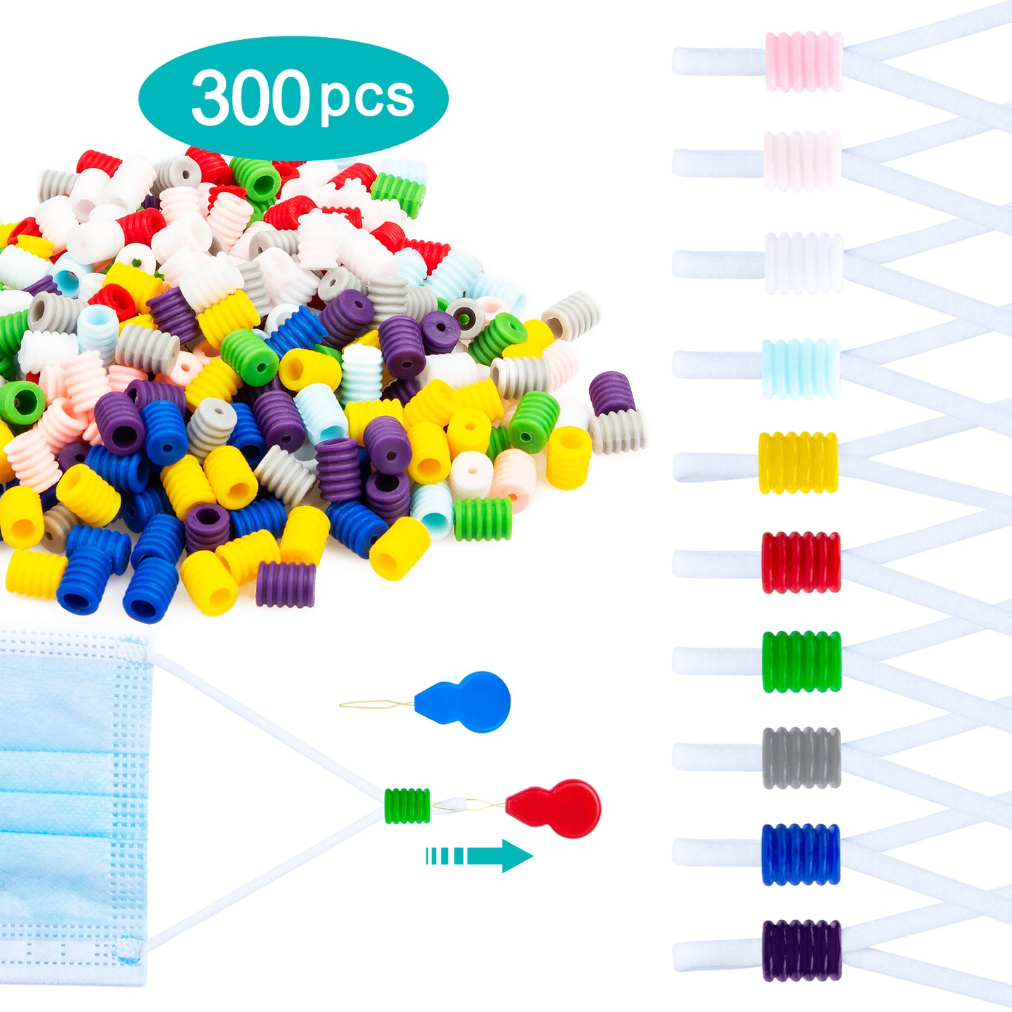 (300PCS Buckles+2PCS Needle Threaders) DIY Protection Value Pack, 10 Colors Reu