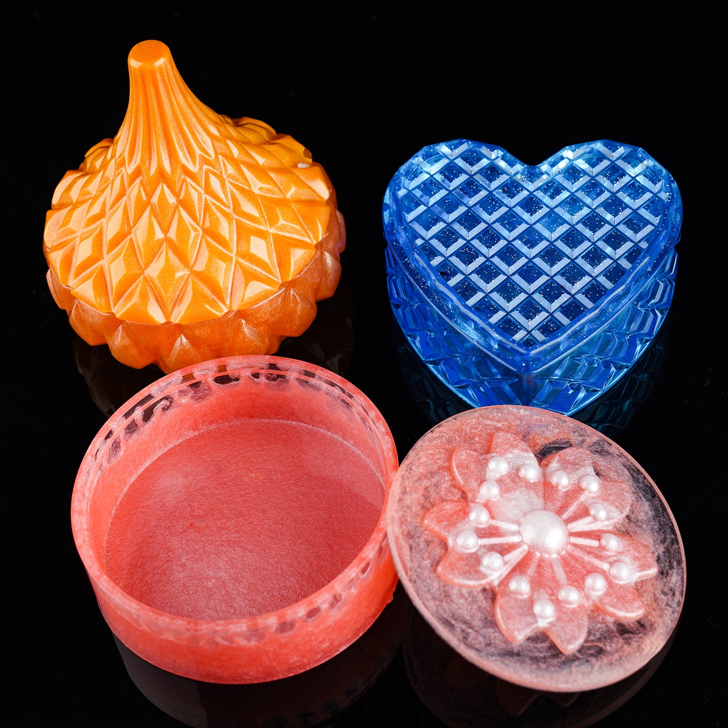 Silicone Epoxy Resin Molds Jewelry Containers + Lids 3 Shapes Trinket Box DIY
