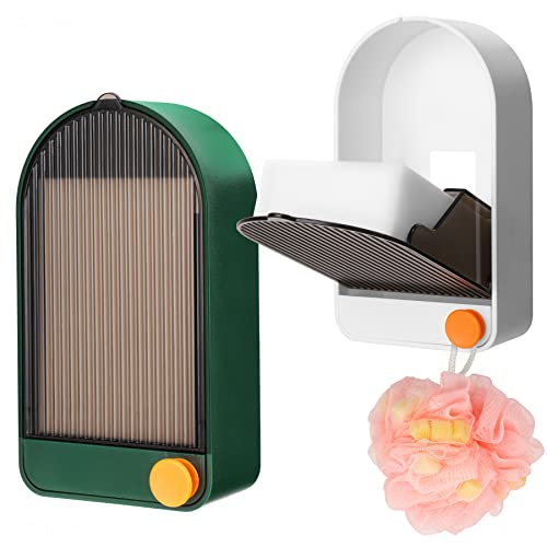 2PCS Wall Mounted Soap Box with Cover & Drain for Shower, Adhesive Drilling-Fr