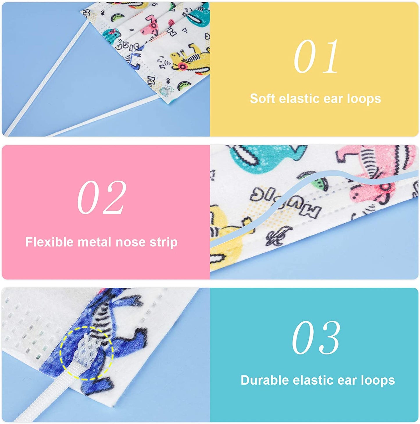 Kid 60PCS Disposable Fashion Cartoon Cat Dinosaur Multicolor Individually Packed