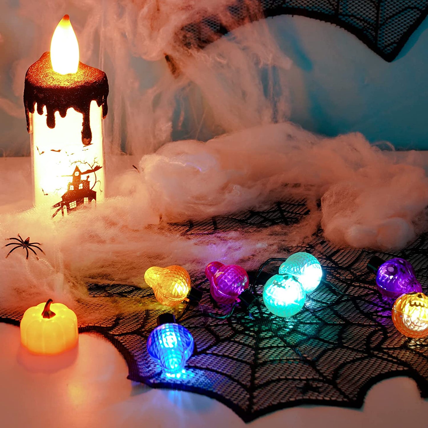 24PC Halloween Home Decoration Party Supply Essentials Large Spiderweb Fireplace