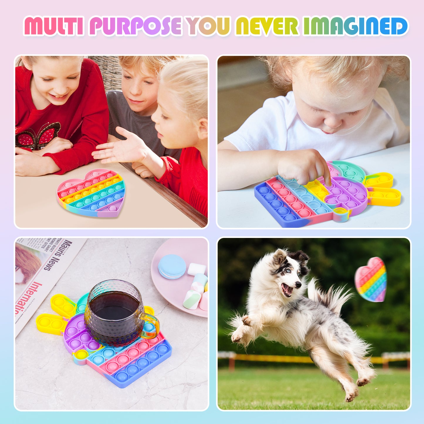 2-Pack Bubble Pop Fidget Toys Silicone Rainbow Push Sensory Toy Set, Stress Re