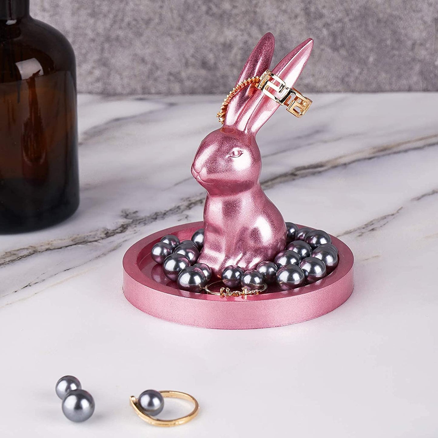 NiArt Resin Casting Silicone Molds 2PCS 3D Bunny Ring Holder+Green Laser Sequins