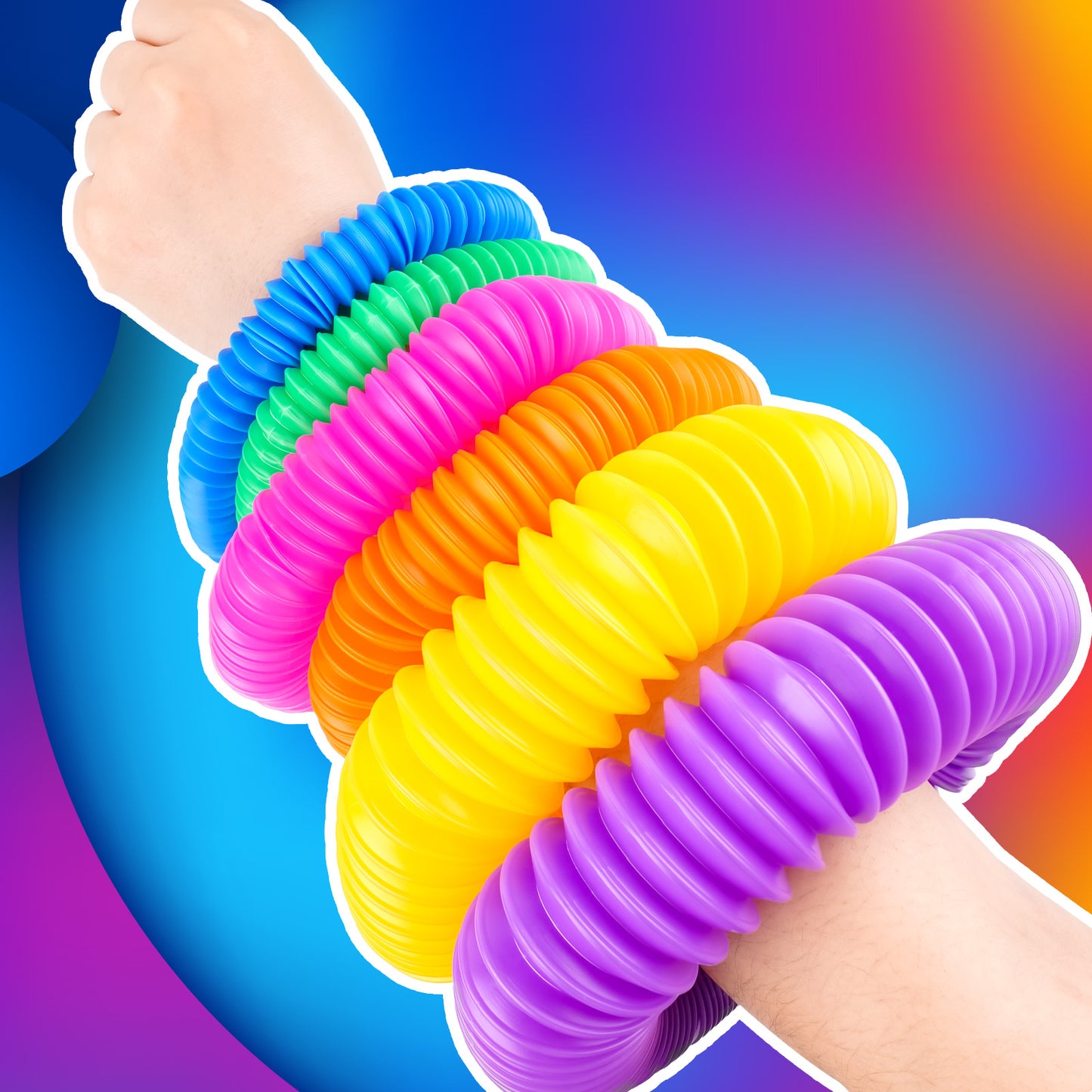 12PCS Pop Tube Sensory Fidget Toy Combo Set (4Big+4Medium+4Mini) Stretchable P