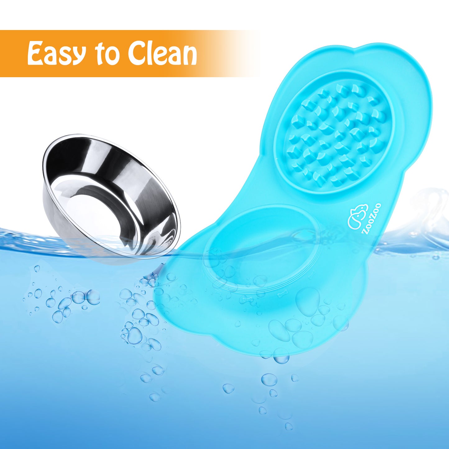 Large Slow Feeder Dog Bowl Mat Soft Silicone Stainless Steel Food Water Tray