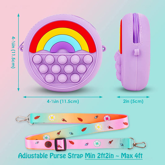 Rainbow Mini Handbag Pop Push Bubble Fidget Sensory Toy Silicone Popper (Purple)