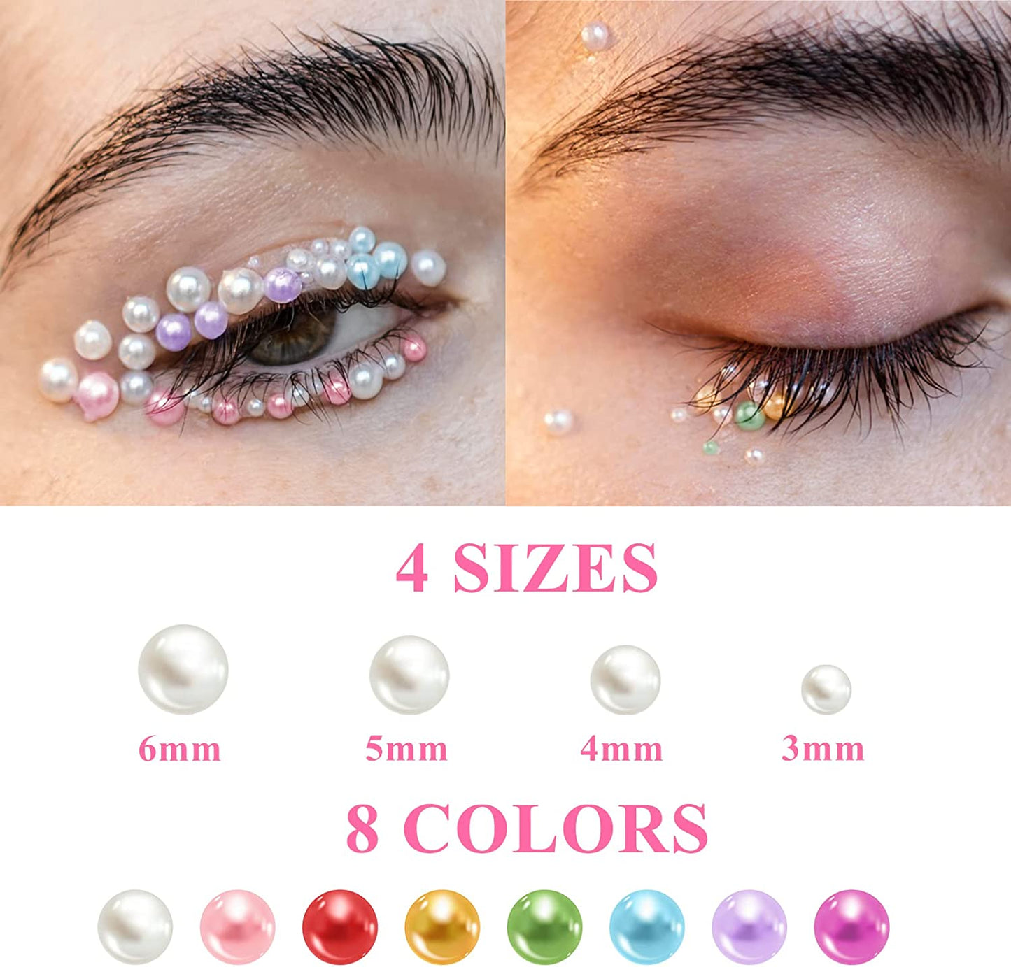 Self Adhesive Pearl Stickers 3530 PCS White and Rainbow Flat Back Pearl Stickers