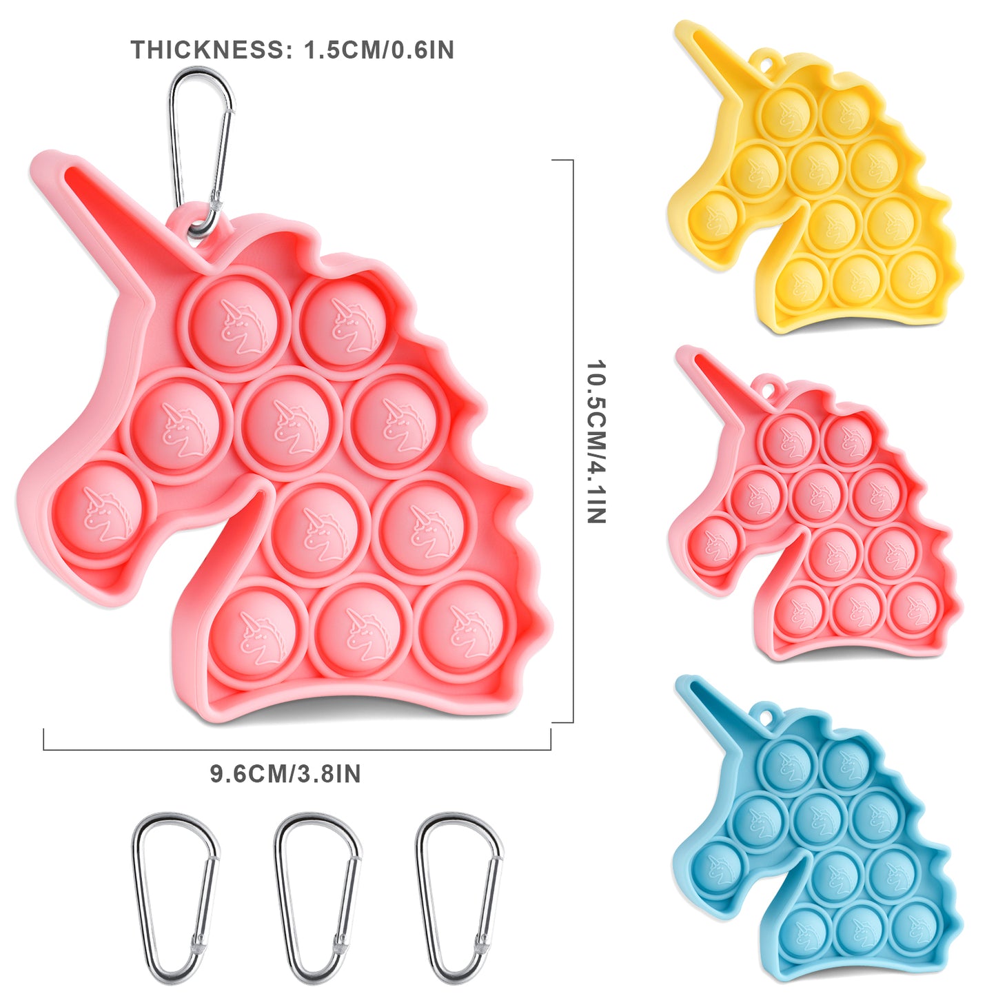 Fidget Pack 3PCS Unicorn Push Pop Bubble Fidget Toy Keychains, Anxiety Stress