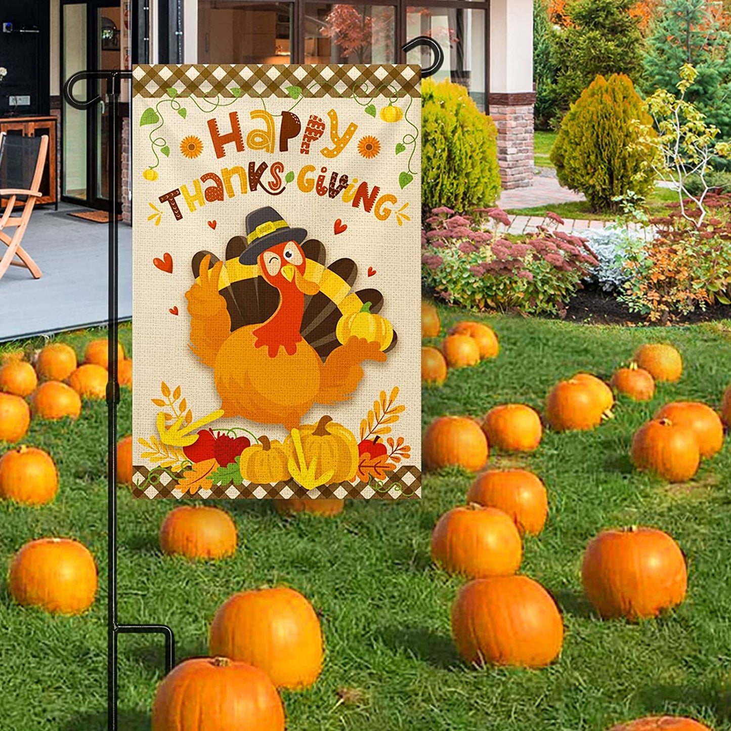 Happy Thanksgiving Turkey Double-Side Holiday Garden Flag 12x18 Inch Fall Autumn