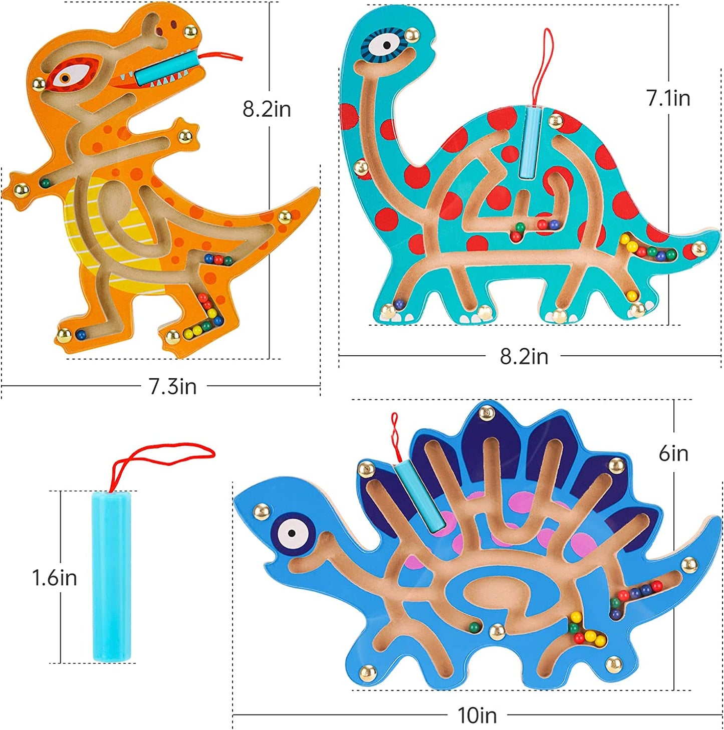 Wooden Magnetic Maze Toy 3PCS Kids 3+ Dinosaur Interactive Puzzle Game Boards