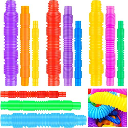 12PCS Pop Tube Sensory Fidget Toy Combo Set (4Big+4Medium+4Mini) Stretchable P