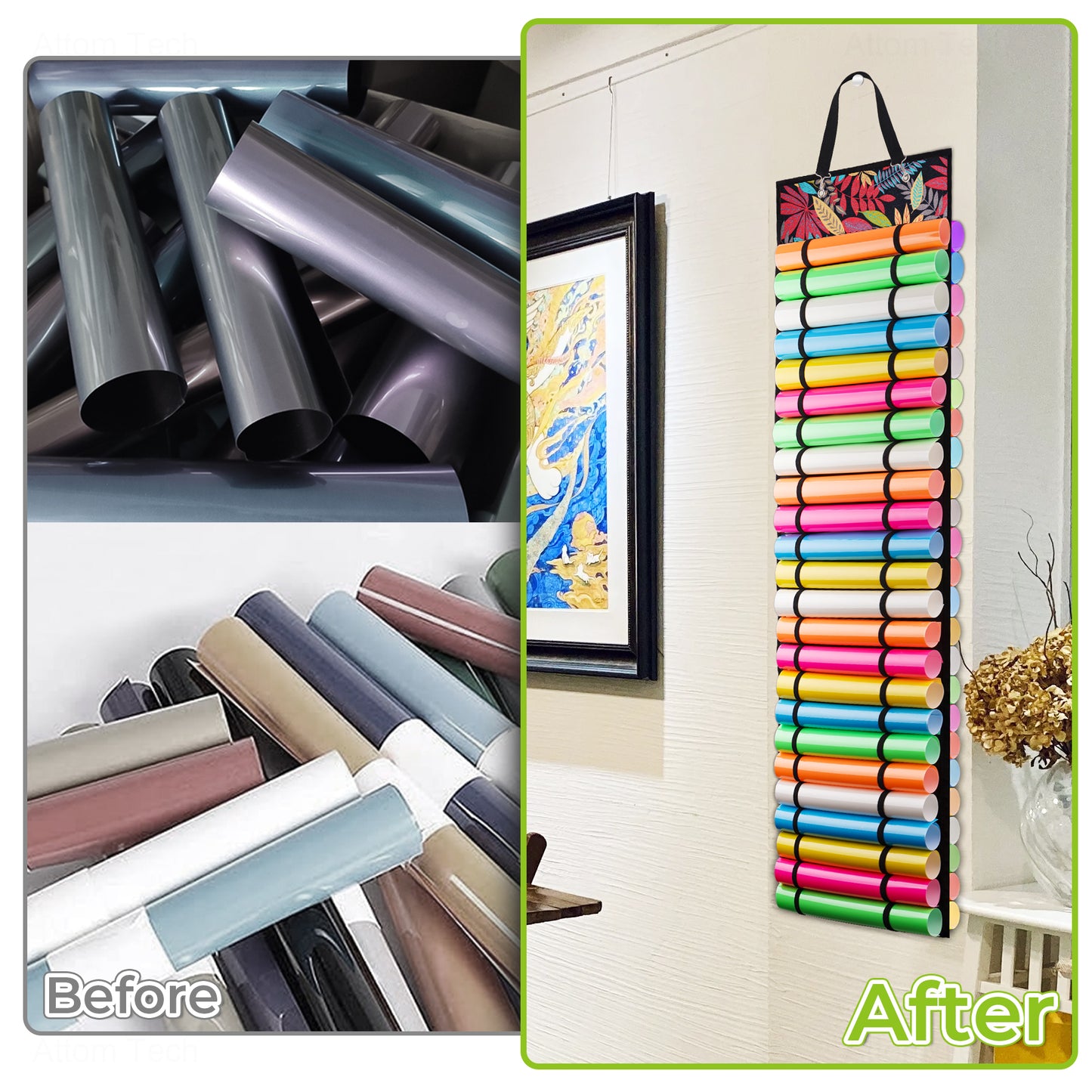 Vinyl Storage Organizer with 48-Compartment, Wall Mount Vinyl Roll Holder Doub