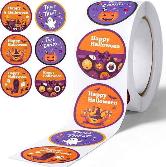 500PCS 1.5" Large Self-Adhesive Halloween Round Sticker Label Roll 6 Designs