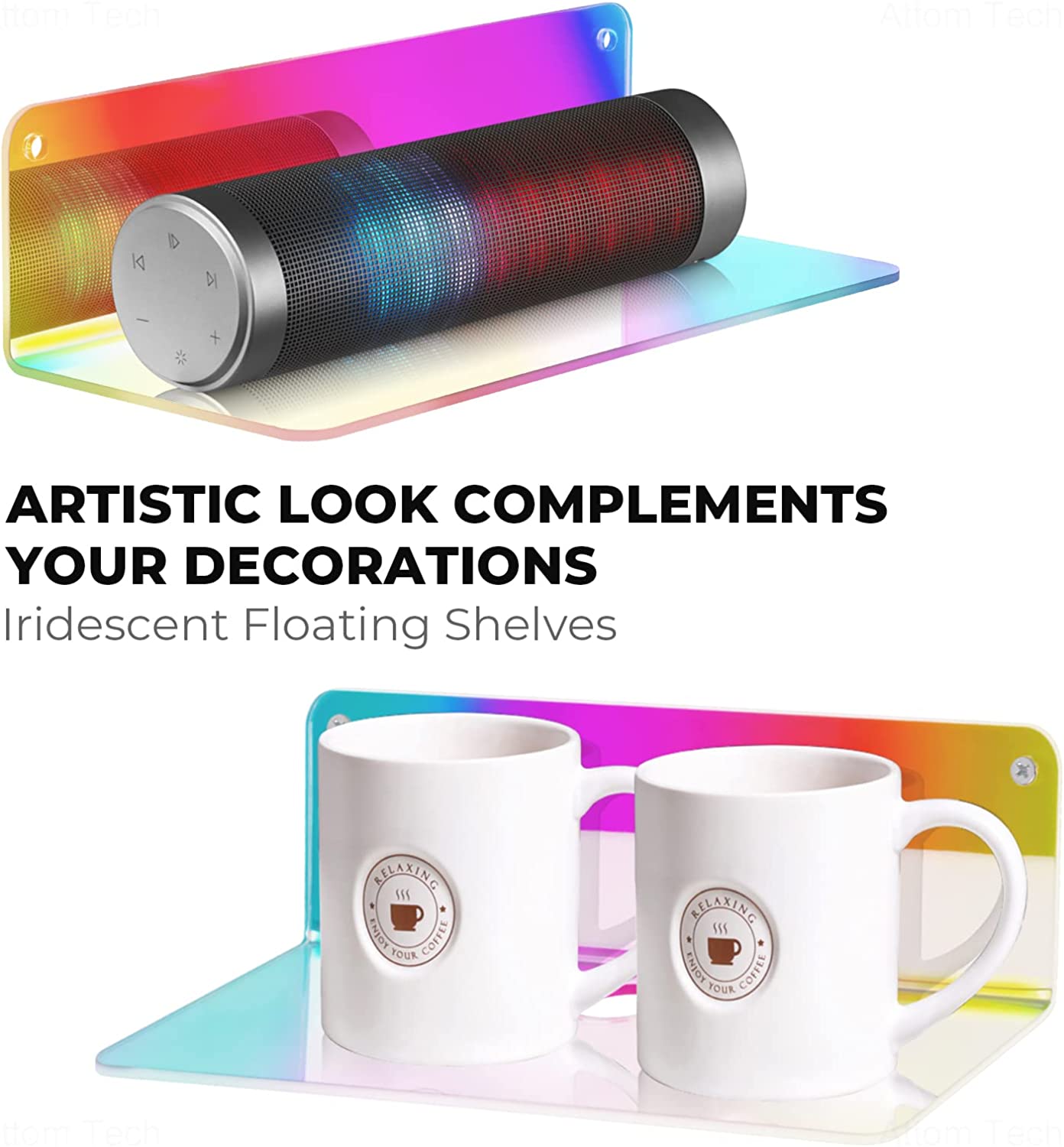 Iridescent Floating Shelves Cable Clips 2PCS Small Wall Mounted Acrylic Display