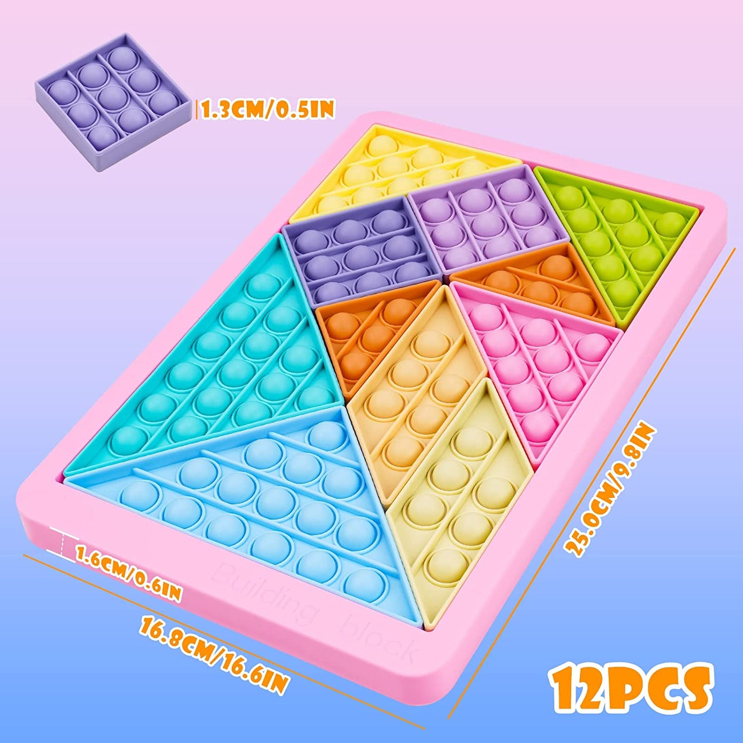 Puzzle Pop Bubble Fidget Sensory Toy Silicone 3D Geometric Jigsaw Building Block