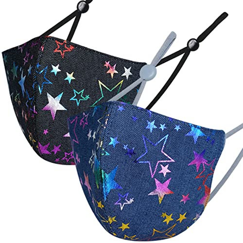 2PCS Protective Blue & Black Fashion Denim Washable Iridescent Multi-Color Star